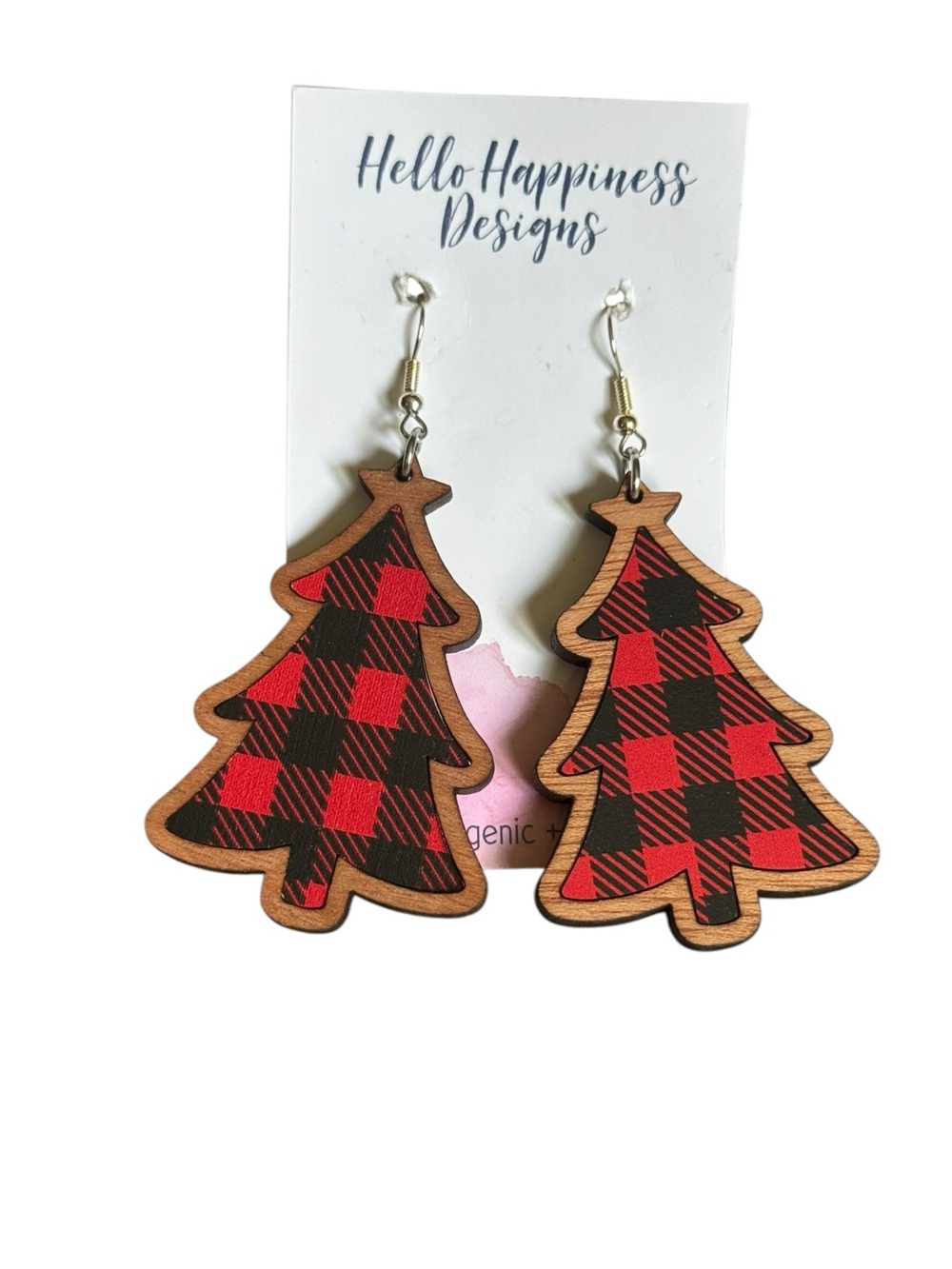 Red Buffalo Plaid Tree Drop Earrings